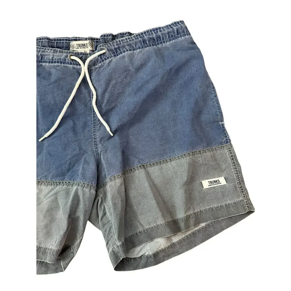Trunks Surf & Swim Co. Men's Blue & Gray Oxford Swimming Trunks Shorts Size M